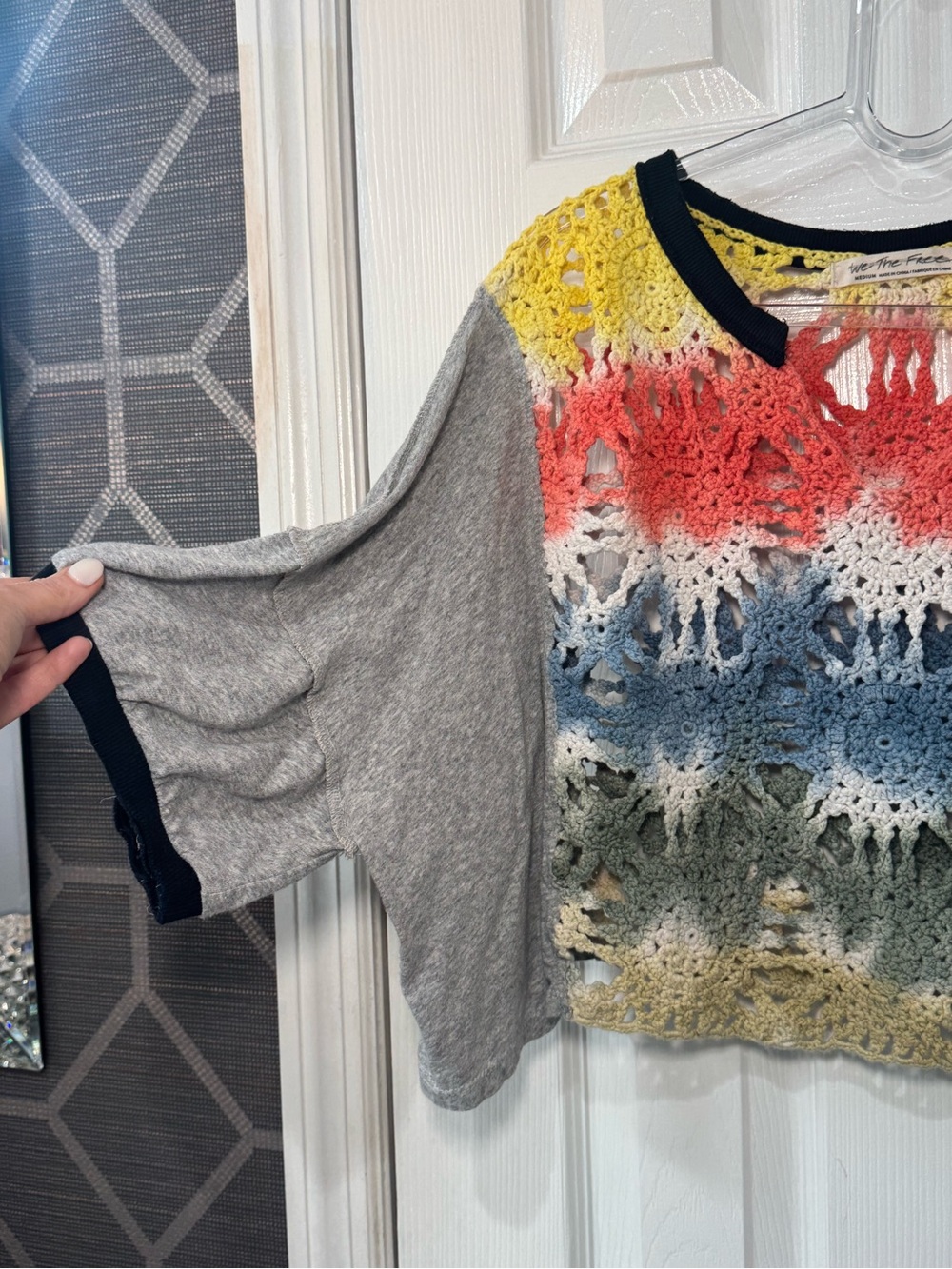 🧶👘🧵 Free People Joshua Tee Crotchet Multicolor Crop Top Open Weave Knit🧵👘🧶 - Picture 5 of 7